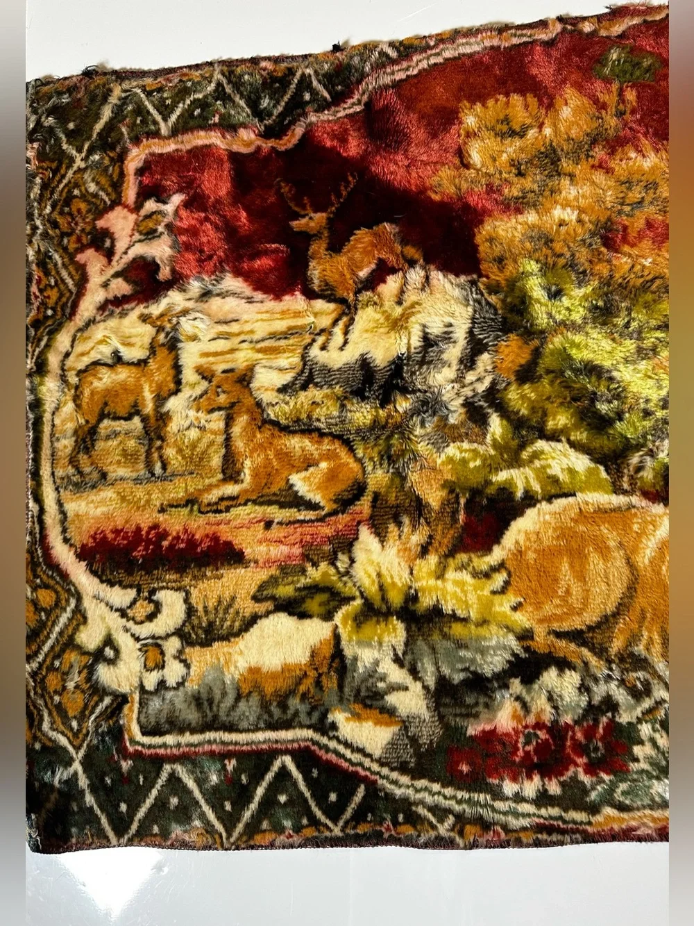 Vtg Deer Family Wall Tapestry Hunting Lodge Decor Hanging Rustic Cabin Woodland